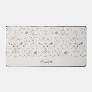 Whimsical Cottagecore Beige Monogram Naam Bloem Bureaumat
