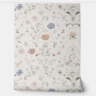 Whimsical Cottagecore Beige Watercolor Wilde Bloem Behang