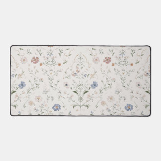 Whimsical Cottagecore Beige Watercolor Wildflower Bureaumat