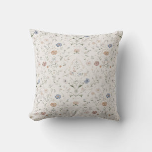 Whimsical Cottagecore Beige Waterverf Bloemmotief Kussen