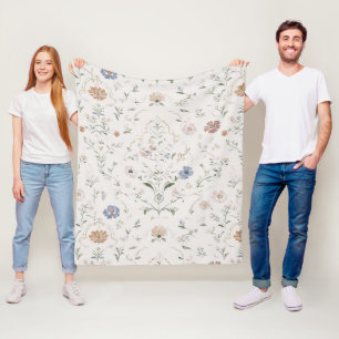 Whimsical Cottagecore Beige Waterverf Wilde Bloem Fleece Deken