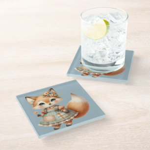 Whimsical Cottagecore Bloemige Pastel Vos Glazen Onderzetter