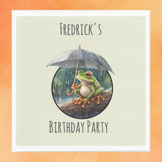 Whimsical Cottagecore Frog Verjaardagsfeestje Servet