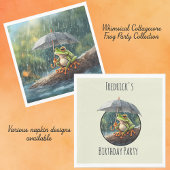 Whimsical Cottagecore Frog Verjaardagsfeestje Servet