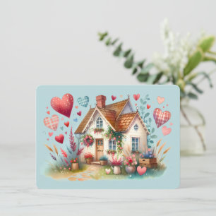 Whimsical Cottagecore Hart Huis Kunst Notitiekaartje