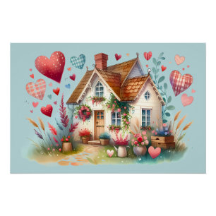 Whimsical Cottagecore Hart Huis Kunst Perfect Poster