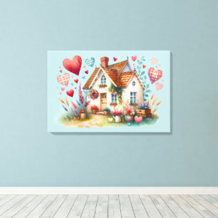 Whimsical Cottagecore Heart House Art Canvas Afdruk