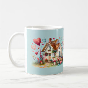 Whimsical Cottagecore Heart House Art Koffiemok