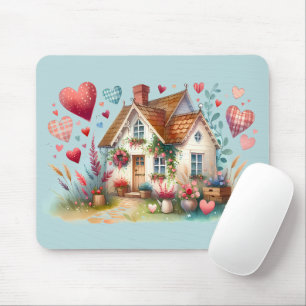 Whimsical Cottagecore Heart House Art Muismat