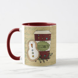 Whimsical Country Feestelijke Sneeuwman Cookie met Mok