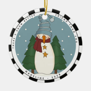 Whimsical Country Snowman - Gepersonaliseerde vrie Keramisch Ornament