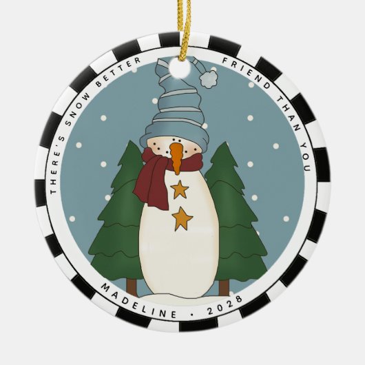Whimsical Country Snowman - Gepersonaliseerde vrie Keramisch Ornament (Voorkant)