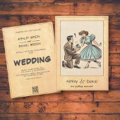 Whimsical Couple Proposal 50s Comic Wedding Kaart