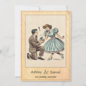 Whimsical Couple Proposal 50s Comic Wedding Kaart (Voorkant)