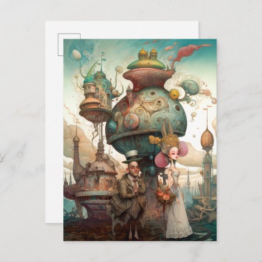 Whimsical Couple Scene Surreal Briefkaart (Voorkant / Achterkant)