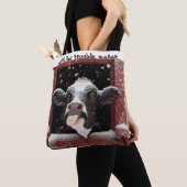 Whimsical Cow Rode Boerderij Tote Bag (Dichtbij)