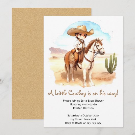 Whimsical Cowboy Adventure Baby shower Kaart (Voorkant / Achterkant)