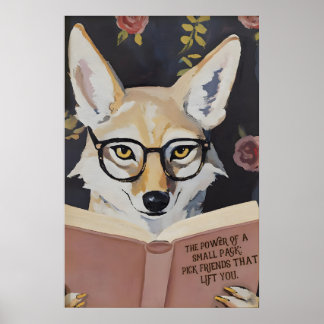 Whimsical Coyote Leest Boek Kunstprint - Literaire Poster