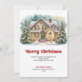 Whimsical cozy Christmas scene cute winter home Feestdagenkaart (Voorkant)