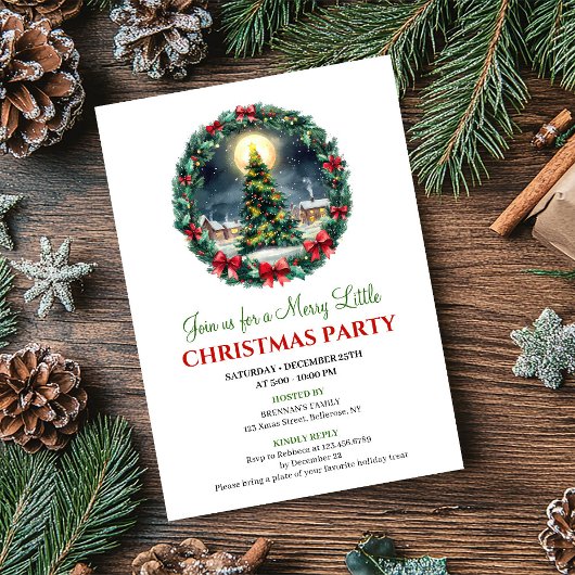 Whimsical Cozy Winter Scene Christmas Invitation Kaart