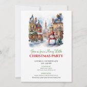 Whimsical cozy winter scene holiday invite kaart (Voorkant)