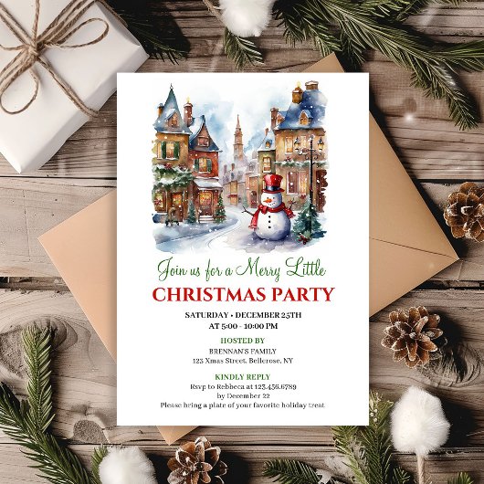 Whimsical cozy winter scene holiday invite kaart