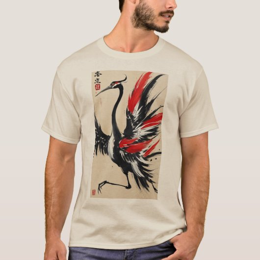 Whimsical Crane Ink Art T-shirt (Voorkant)