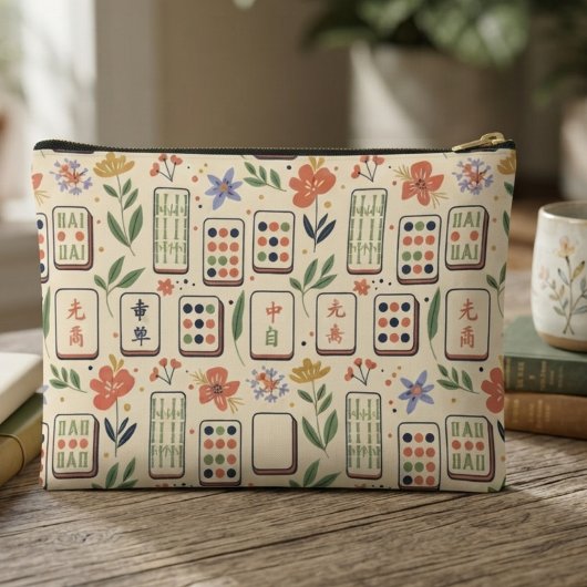 Whimsical Cream Botanische Mahjong Tegels Feest Etui