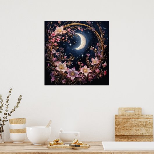 Whimsical Crescent Bloom Poster (Keuken)