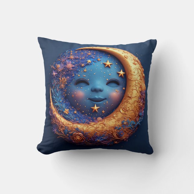 Whimsical Crescent Moon met een glimlachend gezich Kussen (Voorkant)