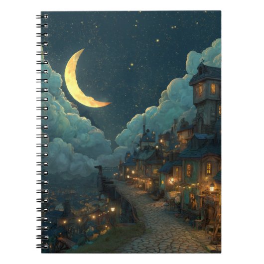 Whimsical Crescent Moon Village Notitieboek (Voorkant)