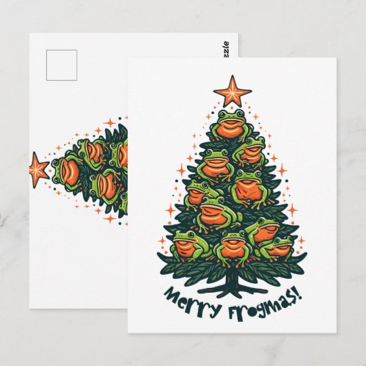 Whimsical Croaks: kikkers zingen 'Merry Frogmas' Briefkaart (Voorkant / Achterkant)