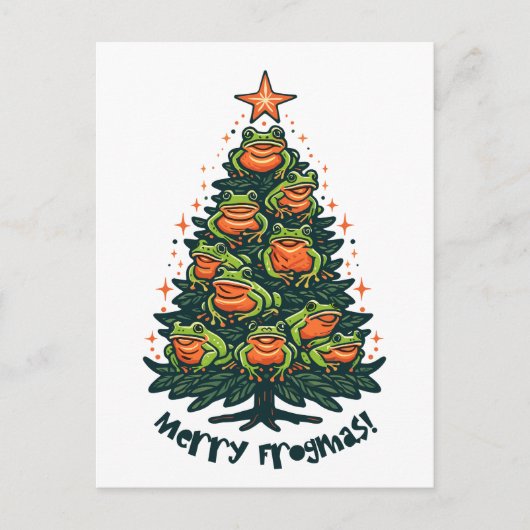 Whimsical Croaks: kikkers zingen 'Merry Frogmas' Briefkaart (Voorkant)
