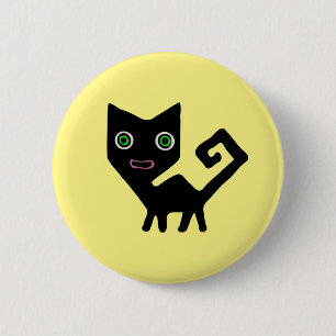 Whimsical Crooked Little Green Eyed Black Cats Ronde Button 5,7 Cm