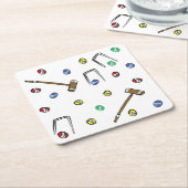 Whimsical Croquet met de hand geïllustreerd patroo Kartonnen Onderzetters (Schuin)