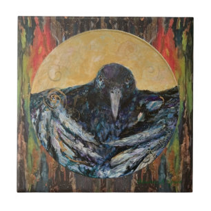 Whimsical Crow Halloween Maureen Girard Paint Tegeltje