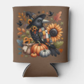 Whimsical Crow met pompoenen en zonnebloemen Blikjeskoeler (Voorkant)