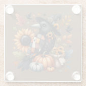 Whimsical Crow met pompoenen en zonnebloemen Glazen Onderzetter (Achterkant)