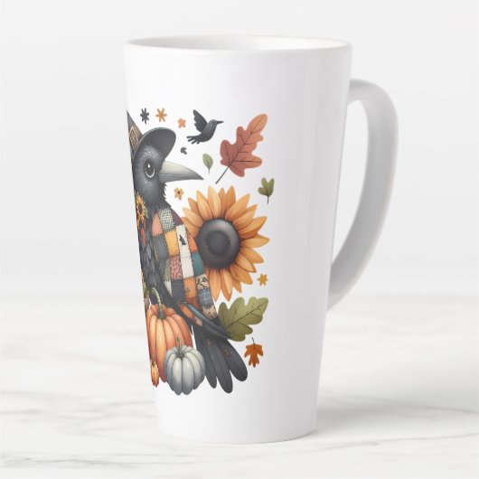Whimsical Crow met pompoenen en zonnebloemen Latte Mok (Rechterhoek)