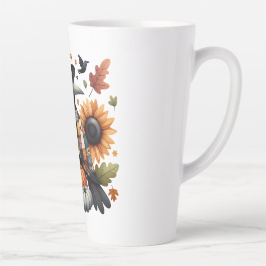 Whimsical Crow met pompoenen en zonnebloemen Latte Mok (Rechts)