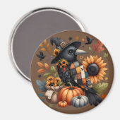 Whimsical Crow met pompoenen en zonnebloemen Magneet (Voorkant / Achterkant)