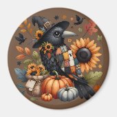 Whimsical Crow met pompoenen en zonnebloemen Magneet (Voorkant)