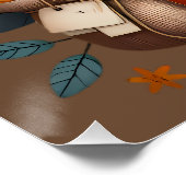 Whimsical Crow met pompoenen en zonnebloemen Perfect Poster (Hoek)