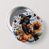 Whimsical Crow met pompoenen en zonnebloemen Ronde Button 7,6 Cm (Voorkant /achterkant)