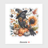 Whimsical Crow met pompoenen en zonnebloemen Sticker (Vel)