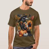 Whimsical Crow met pompoenen en zonnebloemen T-shirt (Voorkant)