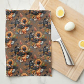 Whimsical Crow met pompoenen en zonnebloemen Theedoek (Quarter Fold)