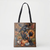 Whimsical Crow met pompoenen en zonnebloemen Tote Bag (Voorkant)