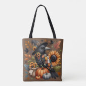 Whimsical Crow met pompoenen en zonnebloemen Tote Bag (Achterkant)