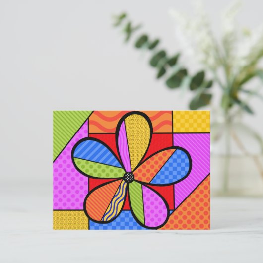 Whimsical Cubism Flower Briefkaart with Background (Staand voorkant)